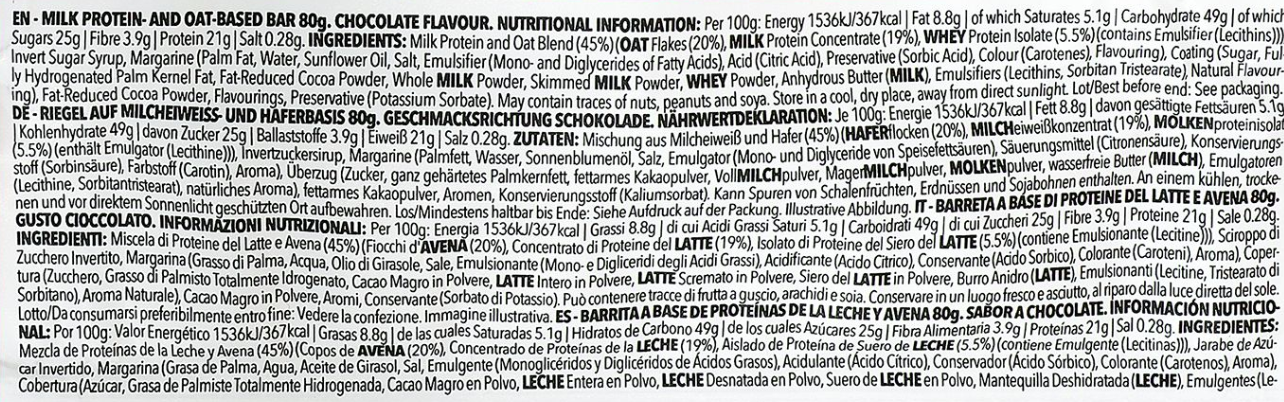 Barrita de proteinas whey con sabor a avena y chocolate Prozis 80g