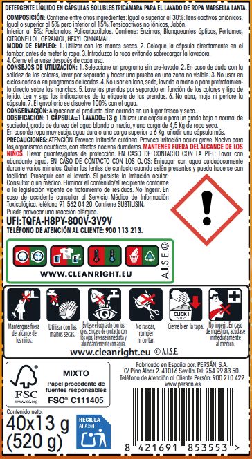 Detergente cápsilas 3en1 Lanta 40 lavados Marsella