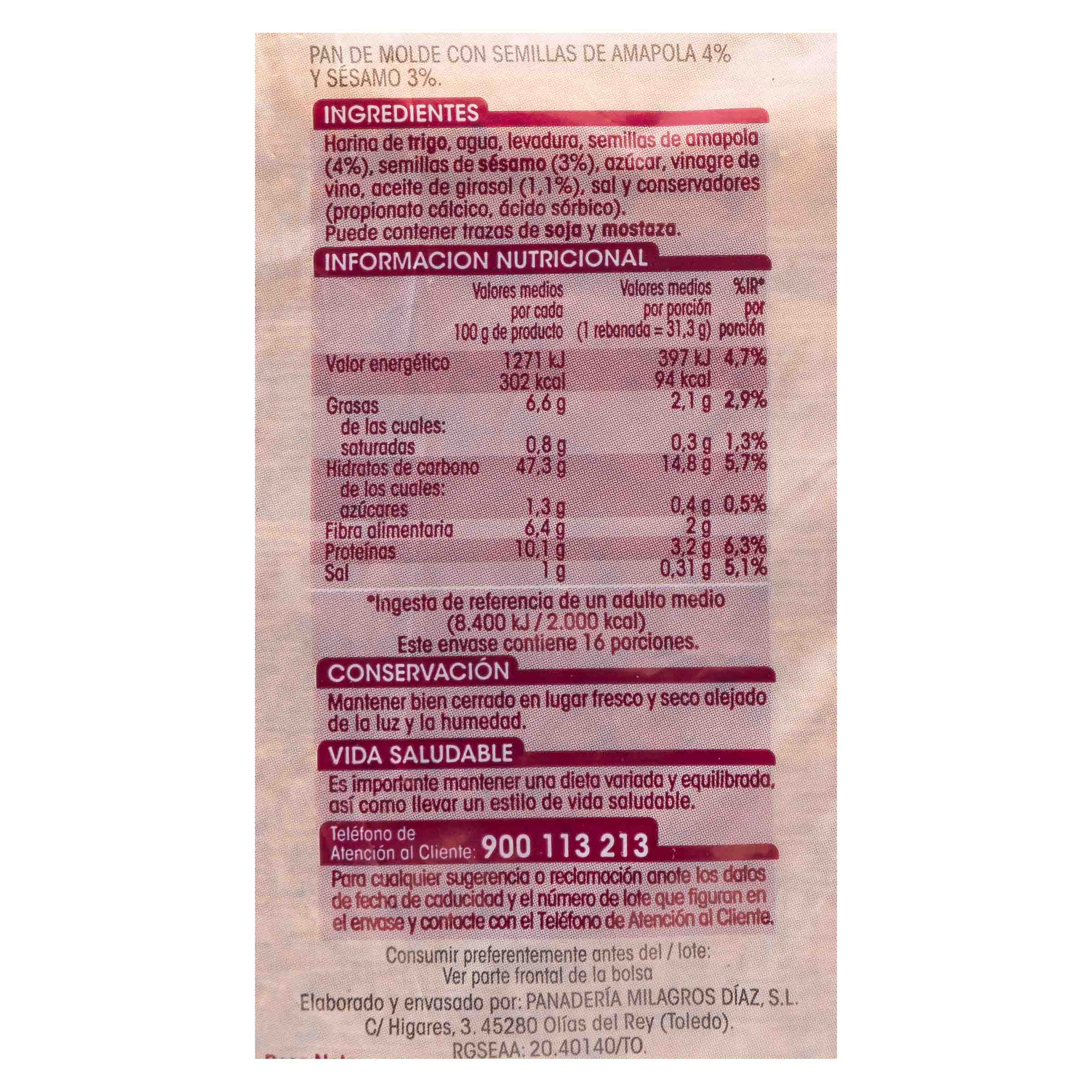 Pan de molde Alipende 500g amapola y sésamo