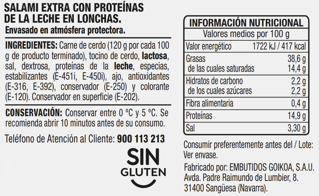 Salami en lonchas calidad extra Alipende pack 4 de 50g