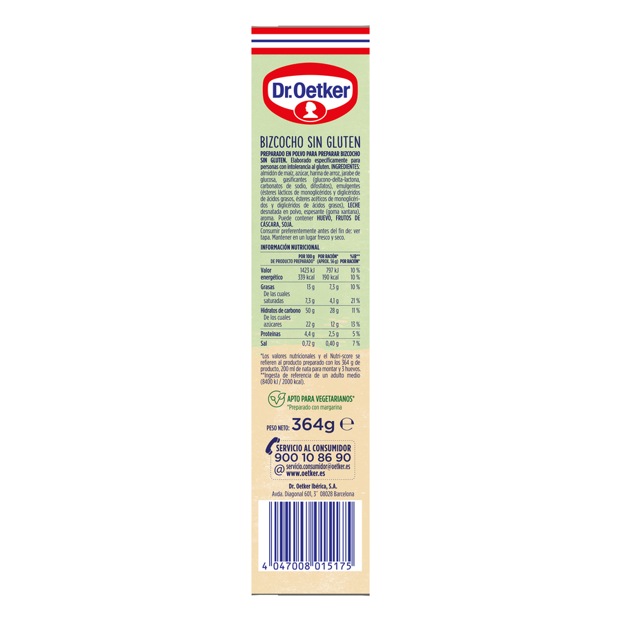 Preparado de bizcocho sin gluten Dr Oetker 363g