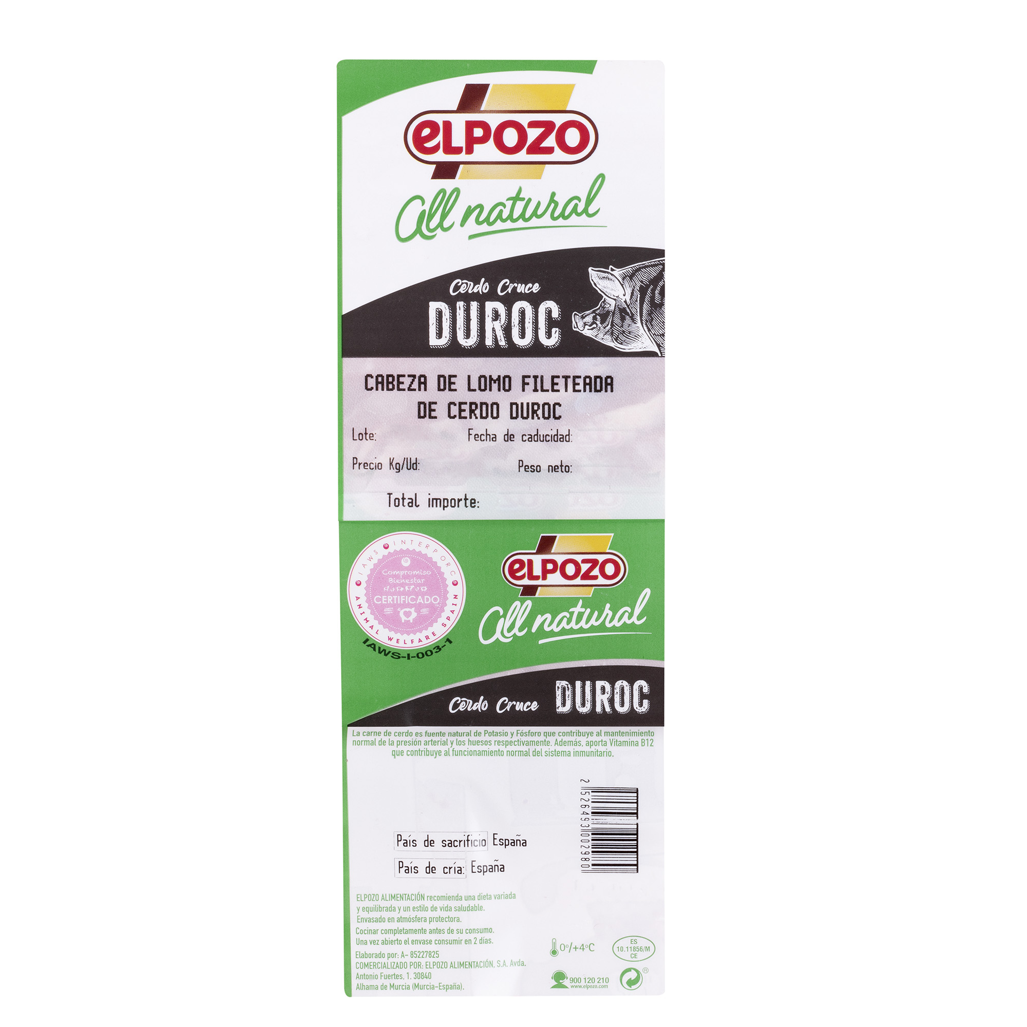 FIlete de aguja de cerdo duroc ElPozo 600g aproximadamente