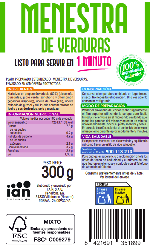 Menestra de verduras s/gluten Alipende 300g