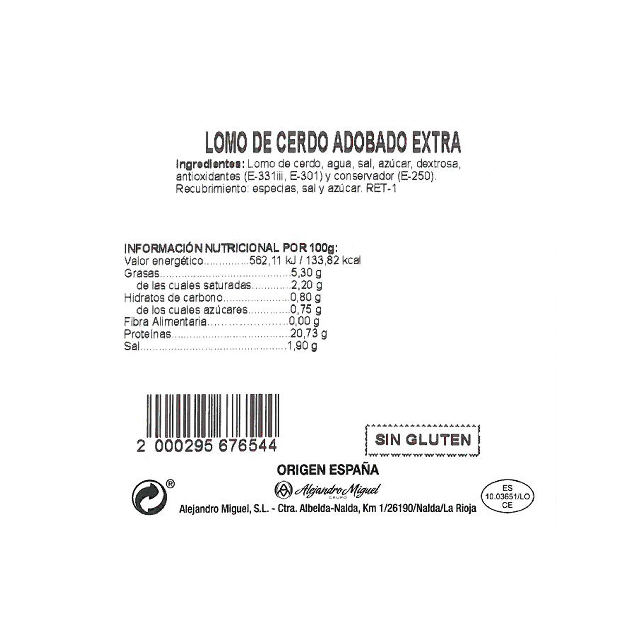 Cinta de lomo adobada cerdo duroc
