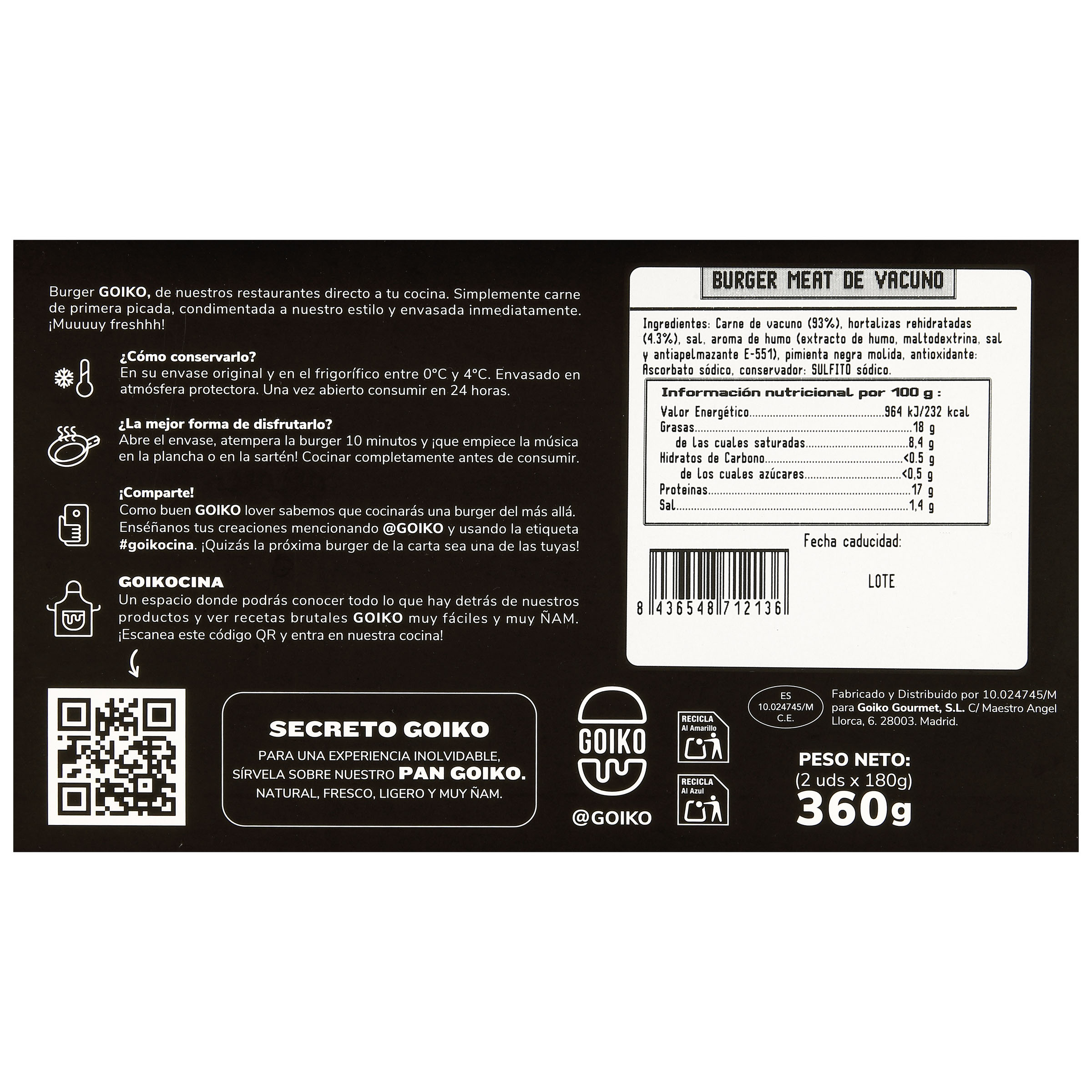 Burger meat de vacuno Goiko 2 x 180g