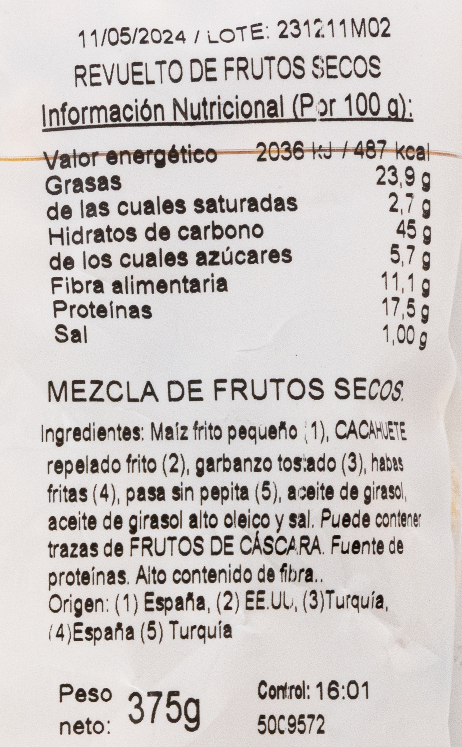 Cóctel revuelto de frutos secos Alipende 375g