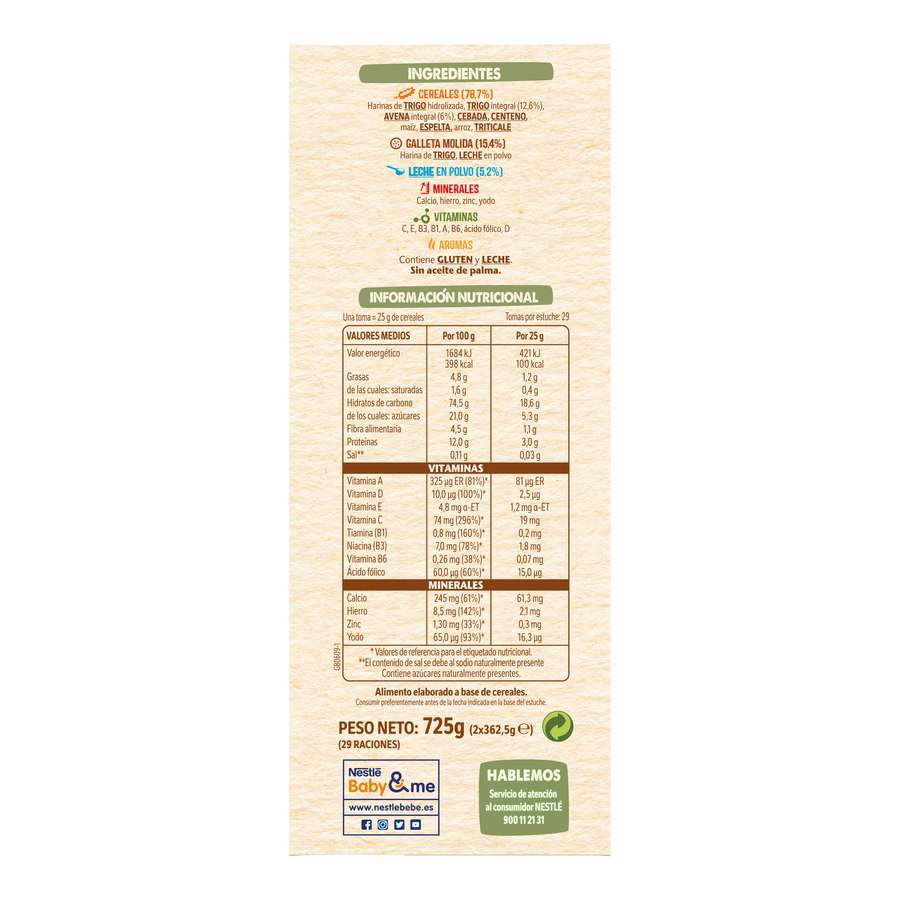Papilla Nestlé 8 cereales galleta desde 6meses 725g