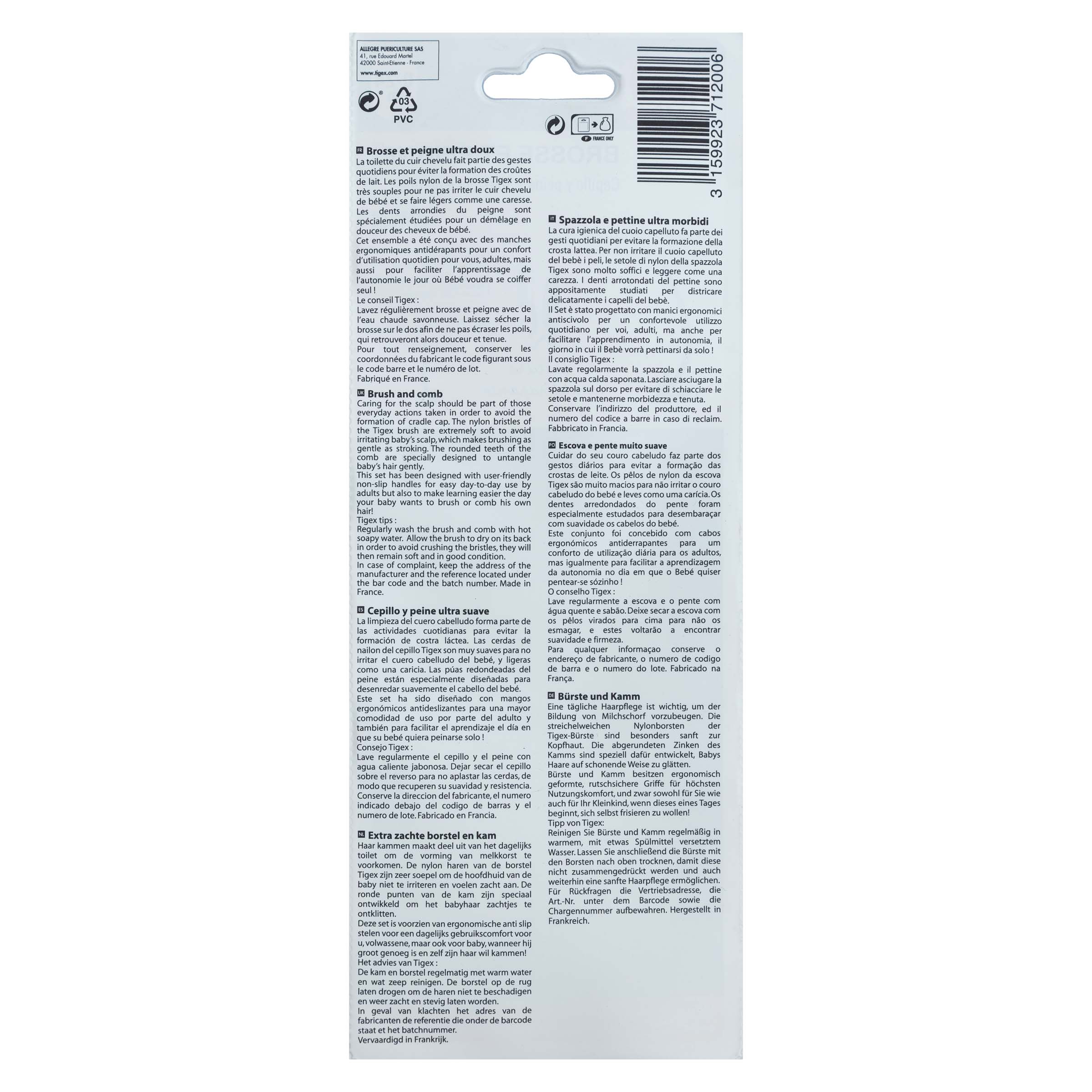 Cepillo y peine Tigex desde recién nacido