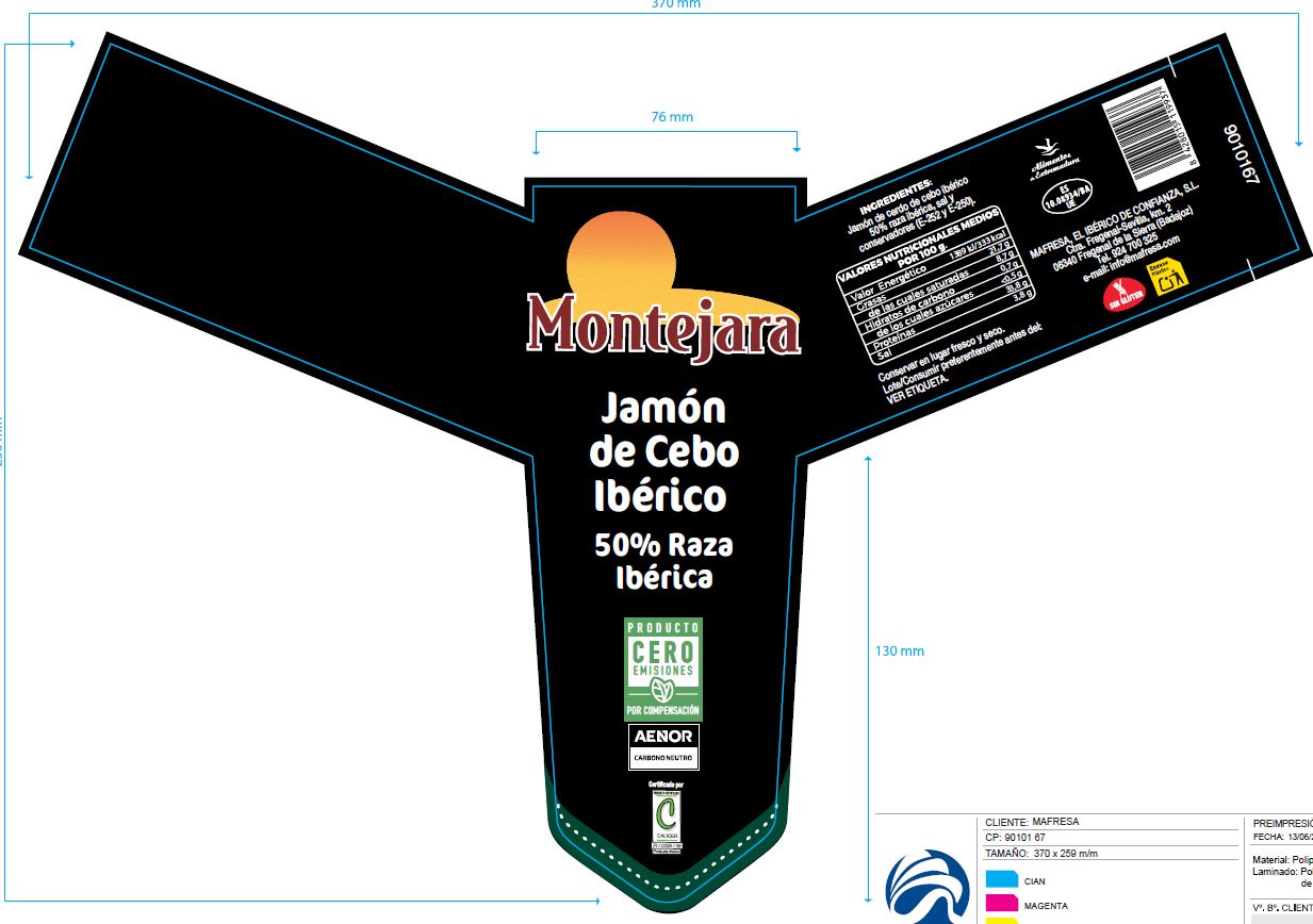 Jamón de cebo 50% raza ibérica pieza 8k aprox
