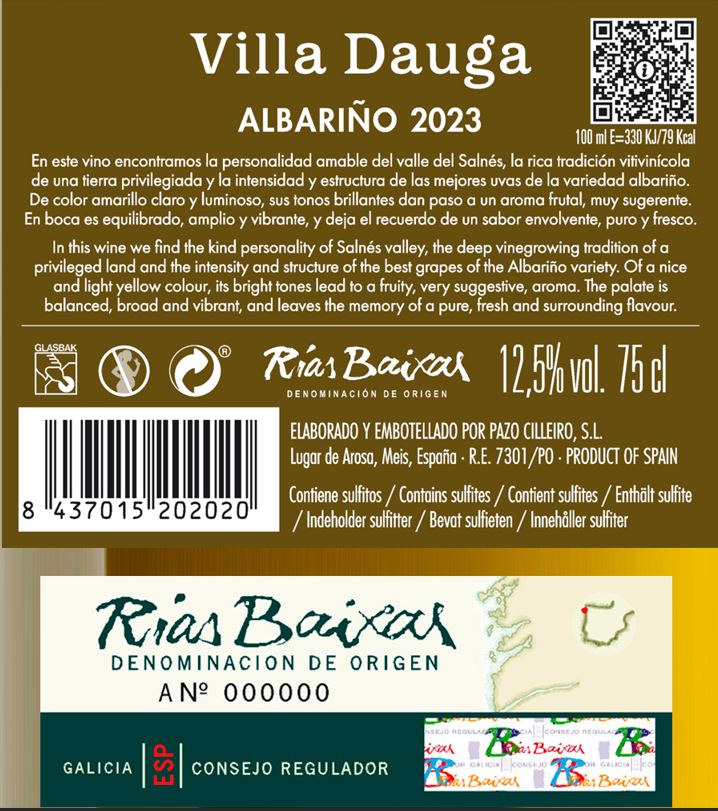 Vino blanco Albariño DO R.Baixas Villa Dauga 75cl
