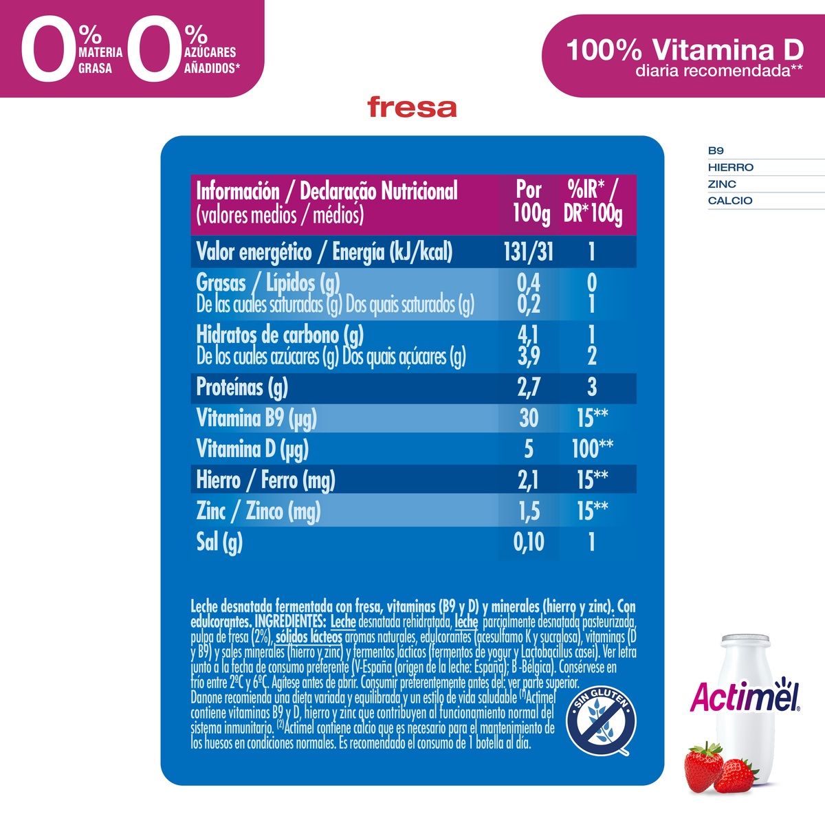Actimel 0% MG pack 6 sabor fresa