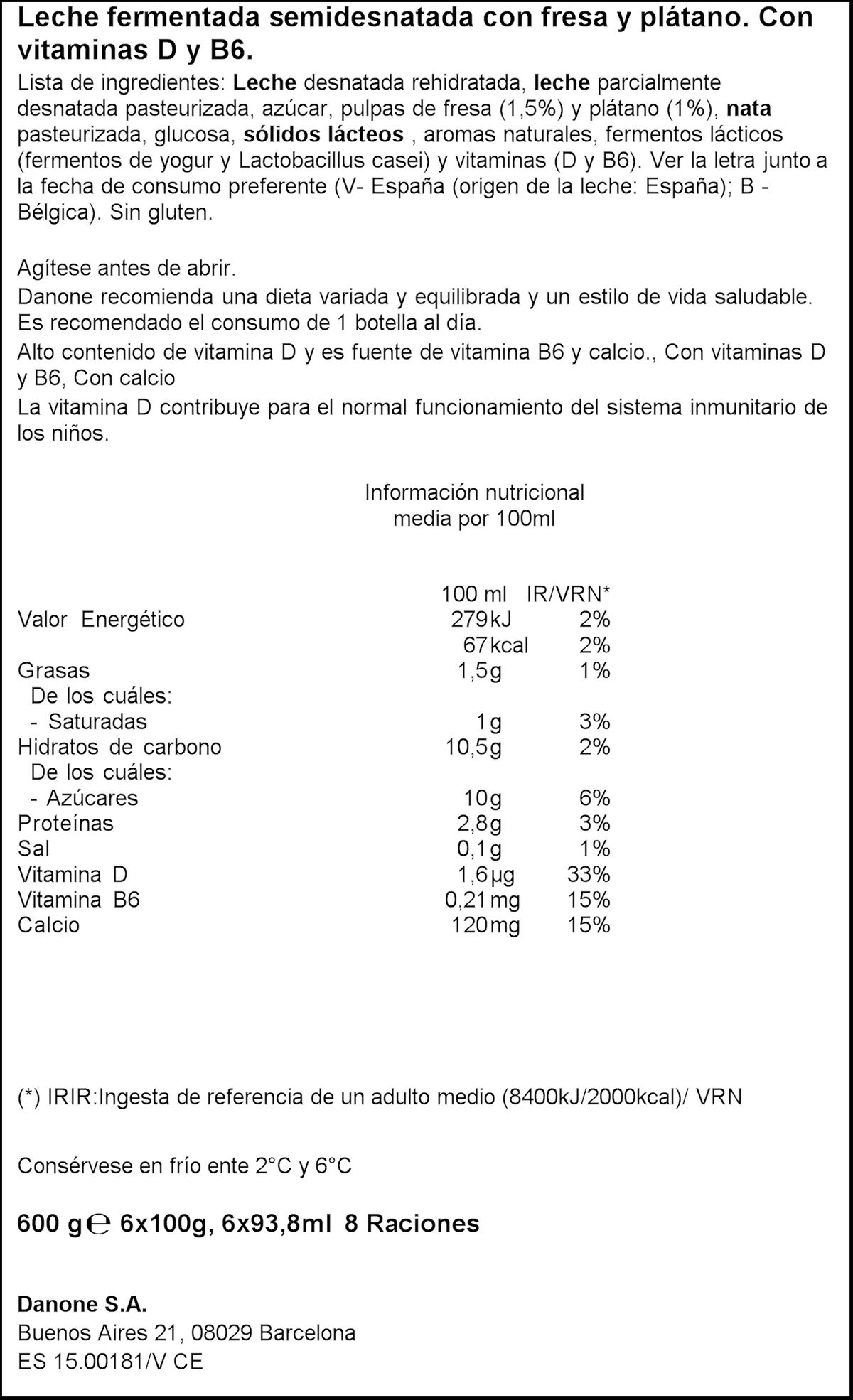 Actimel pack 6 sabor fresa plátano