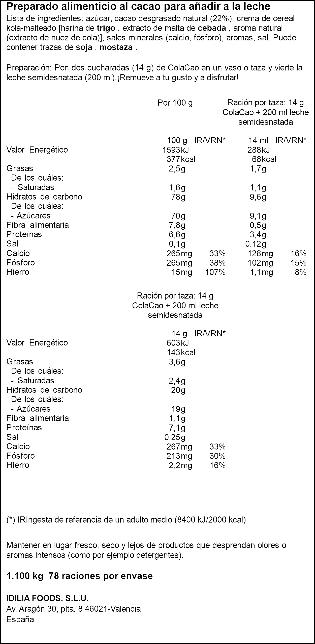 Cacao en polvo Colacao 1.1 kg