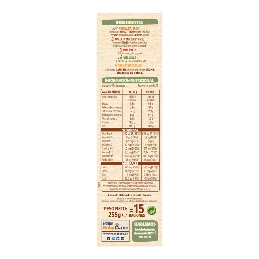 Papilla Nestlé multicereales con galleta desde 6meses 255g