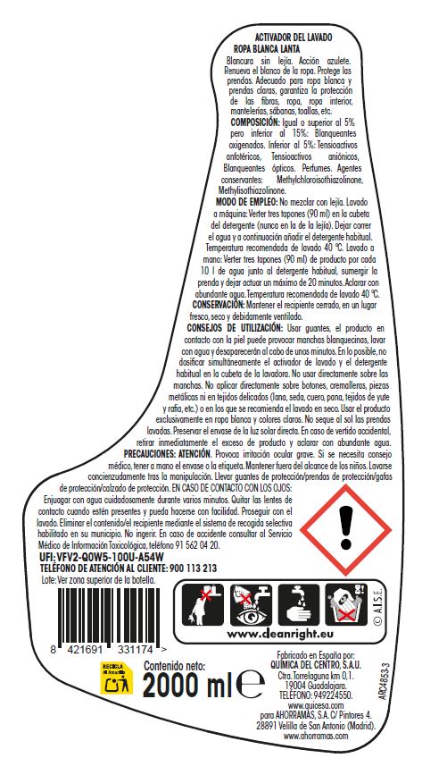 Quitamanchas líquido Lanta 2l para ropa blanca