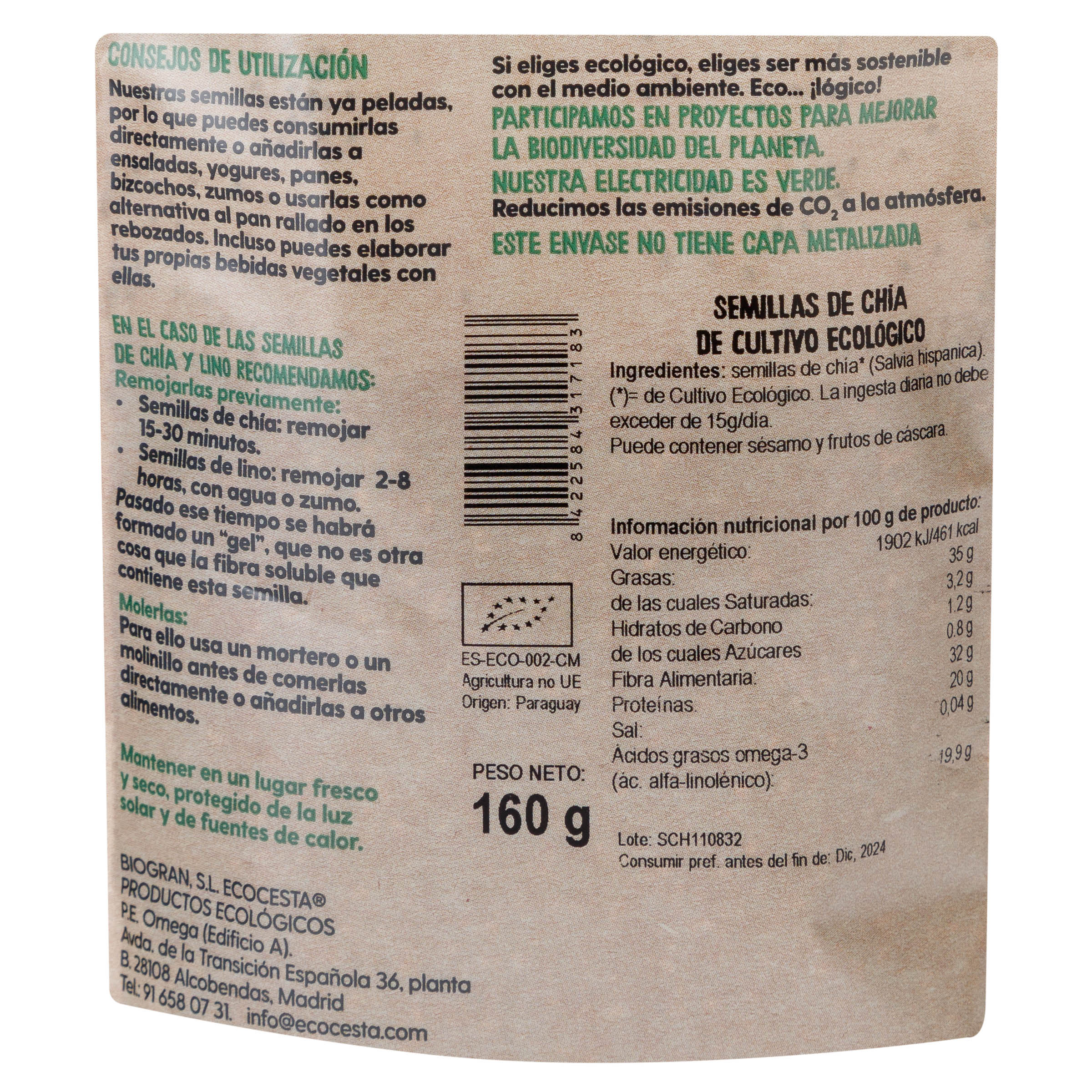 Semillas de chía Bio Ecocesta 160g