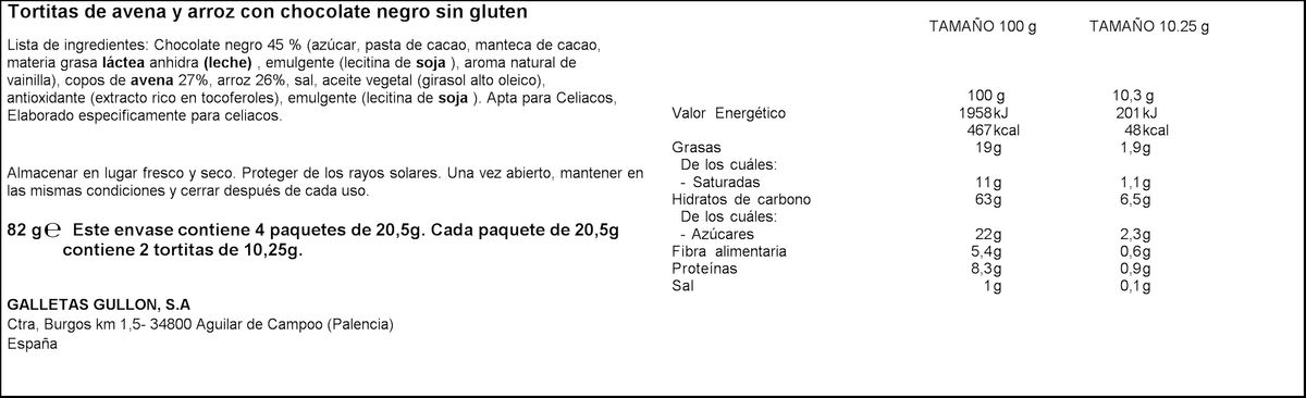 Tortitas de avena y arroz Vitalday 82g chocolate