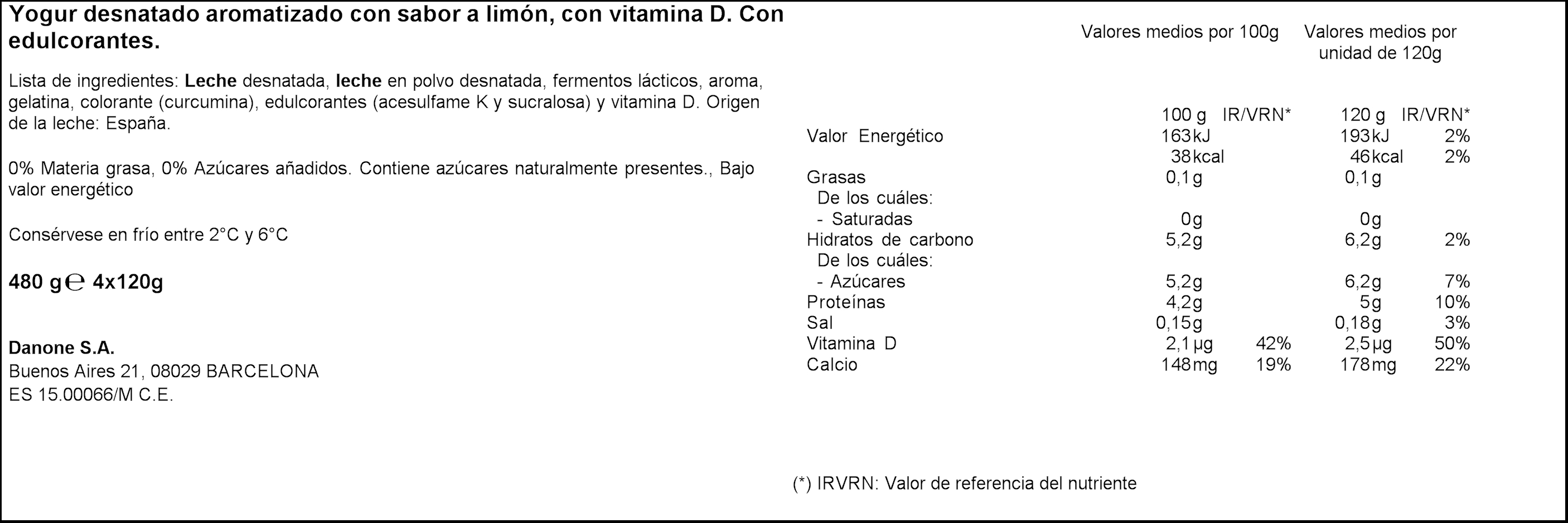 Yogur desnatado Vitalinea pack 4 limón