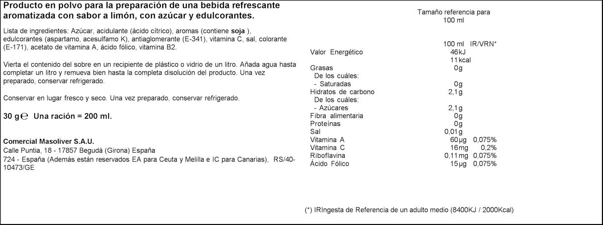 Refresco en polvo Tang sobre 30g limón