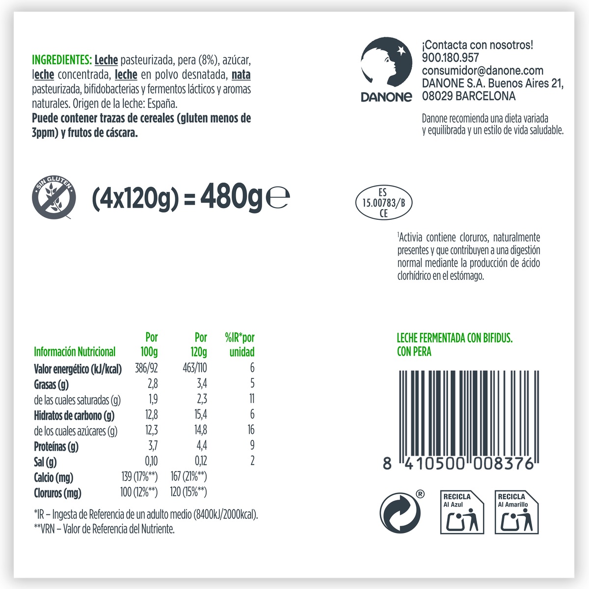 Bífidus Activia pack 4 pera