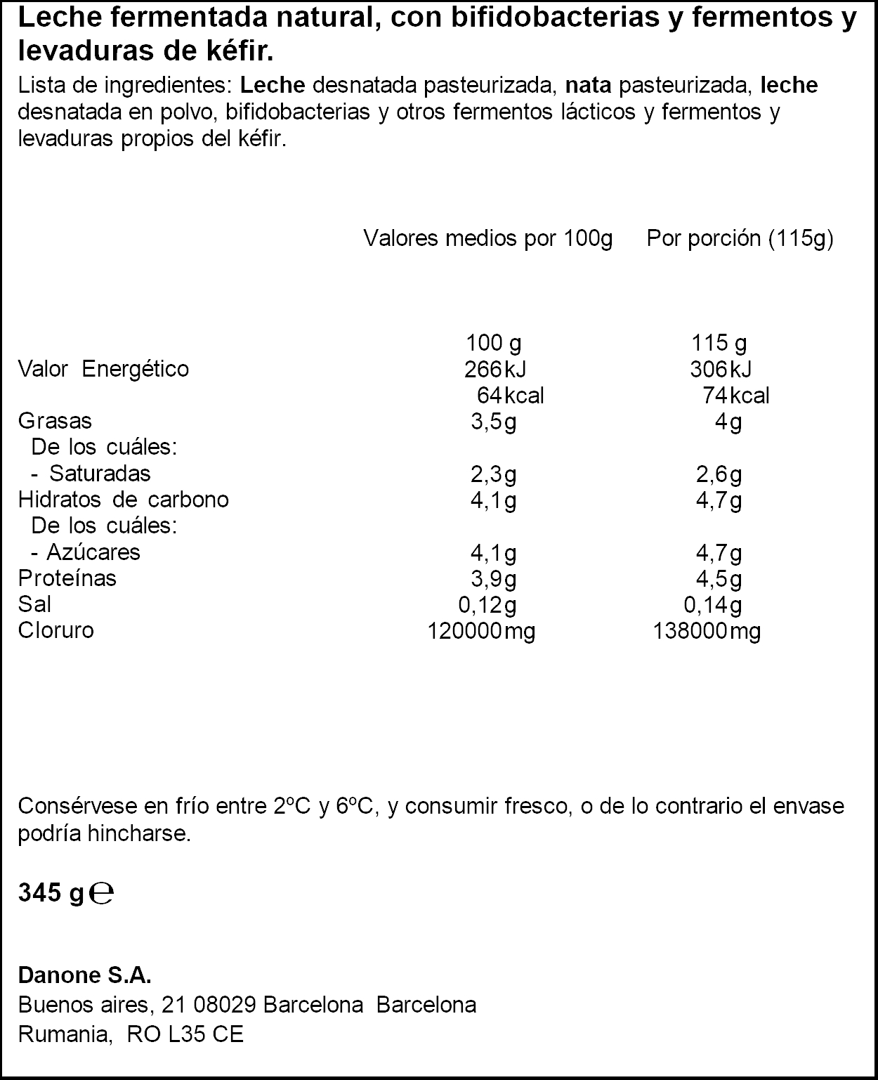 Kefír Activia 345gr natural