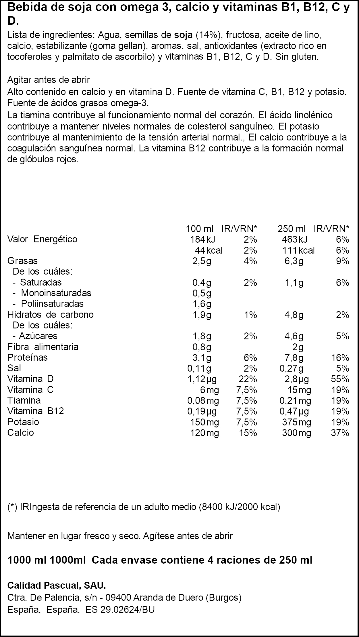 Bebida de soja omega 3 Vivesoy 1l