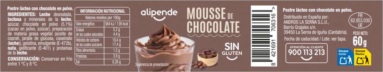 Mousse Alipende pack 4 chocolate