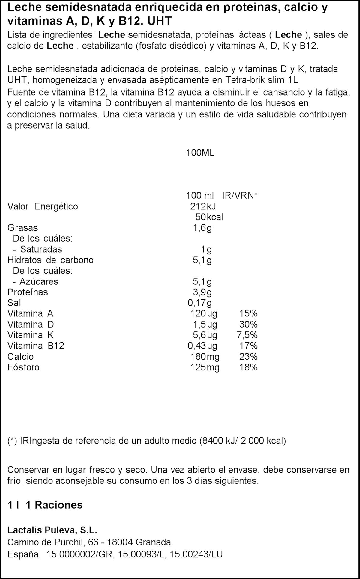 Leche Puleva calcio 1l semidesnatada