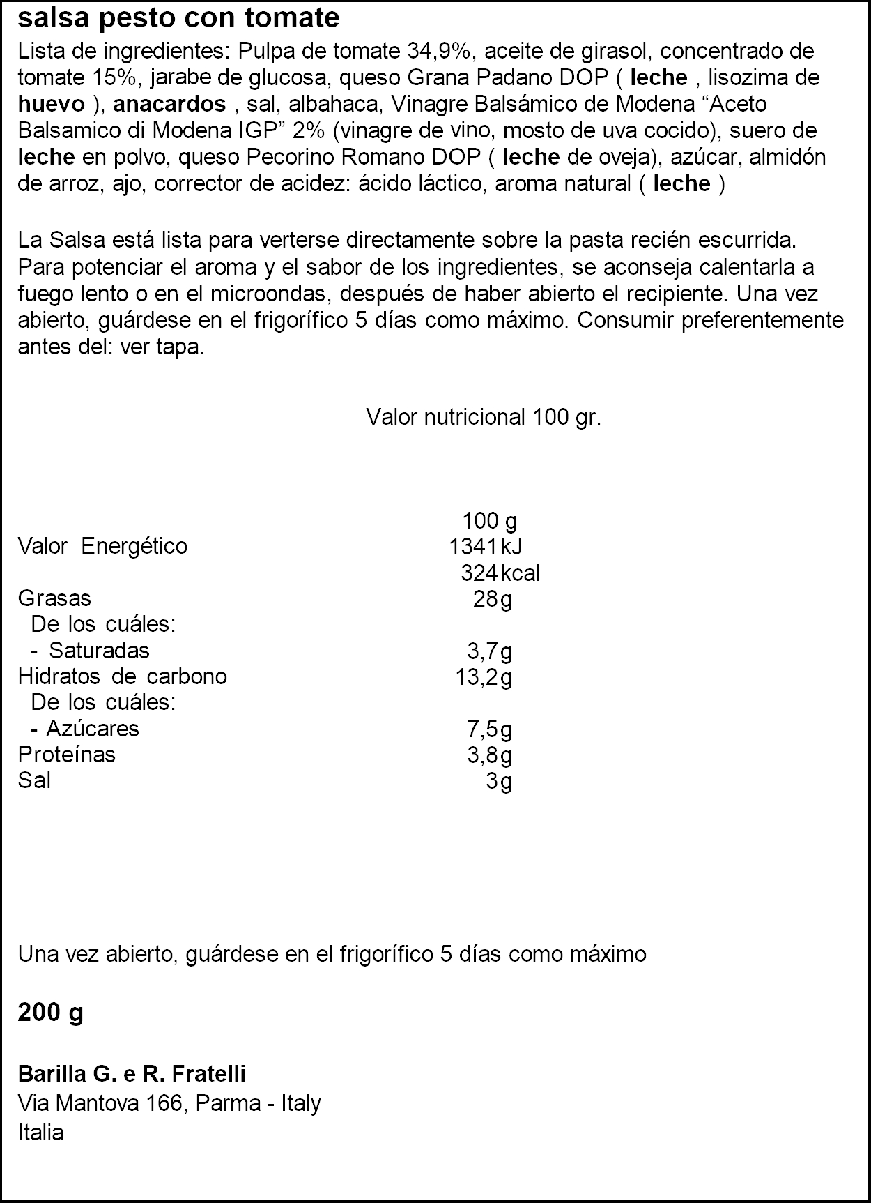 Salsa de pesto rosso Barilla 200g