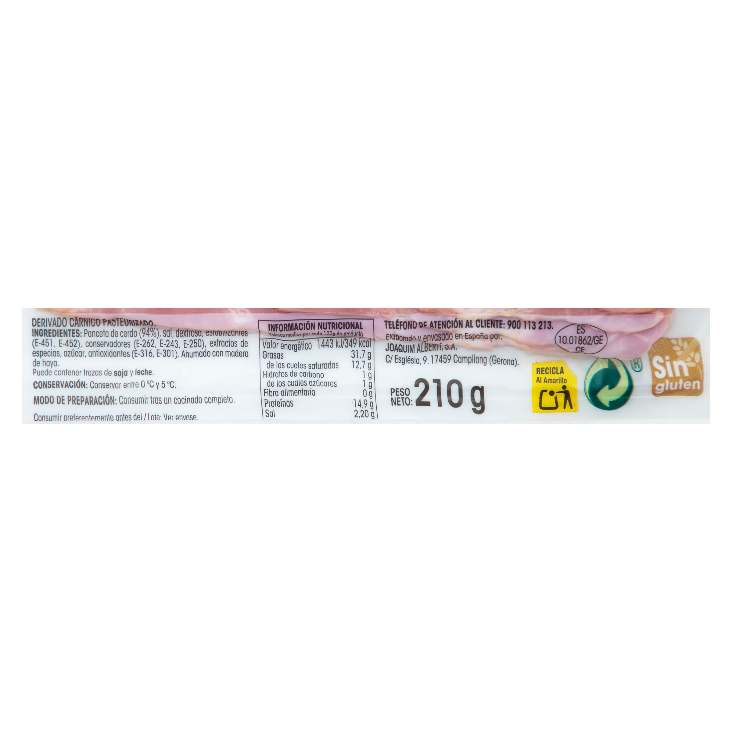 Bacon ahumado Alipende 210g