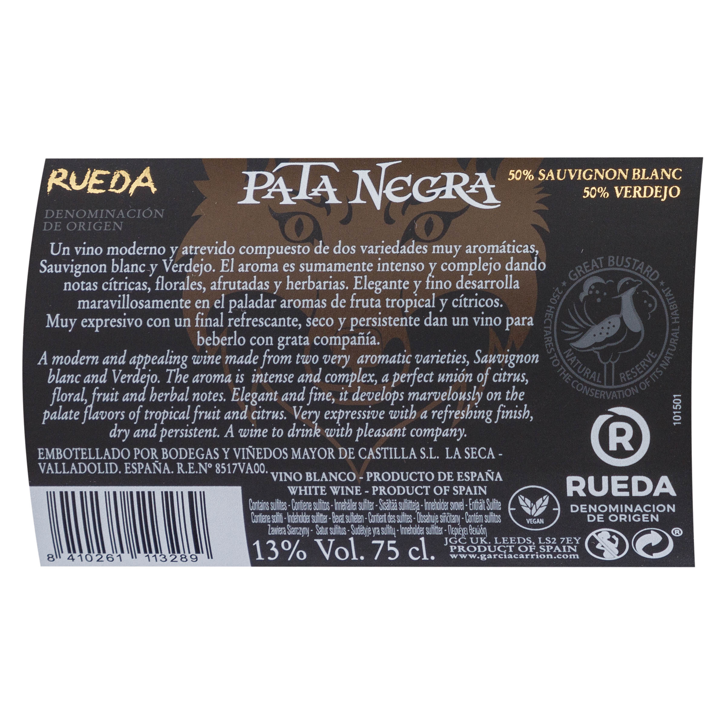 Vino blanco DO Rueda Pata Negra Sauvignon Verdejo