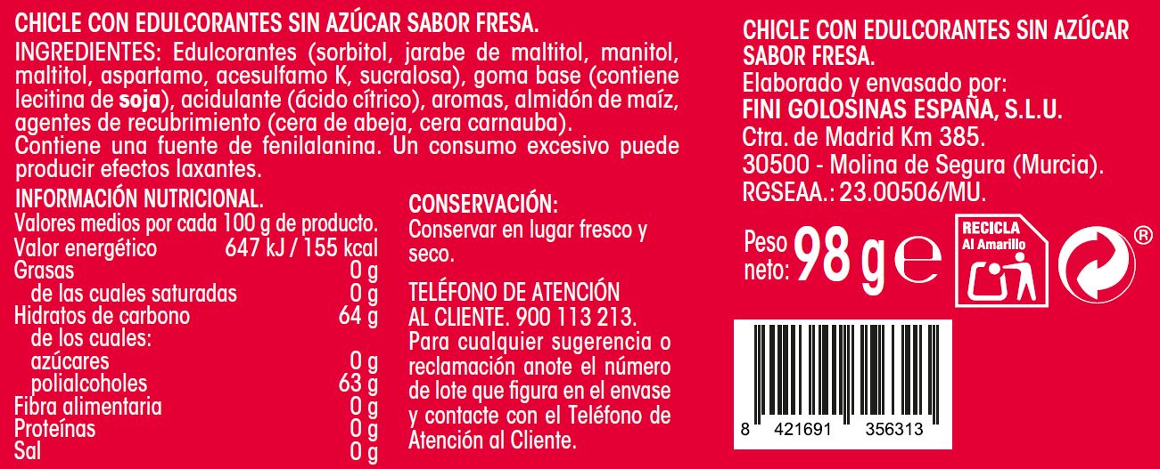 Chicle Alipende sin azúcar bote 98g fresa
