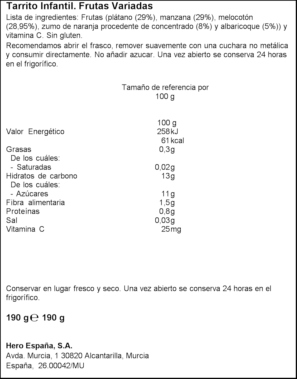 Tarro Hero Solo frutas variadas desde 4 meses 190g