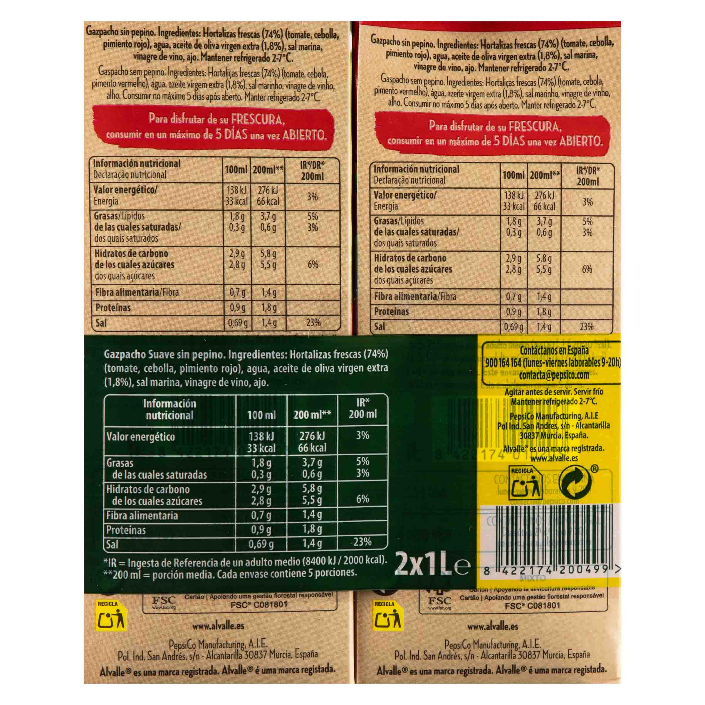 Gazpacho Alvalle suave 1l pack 2
