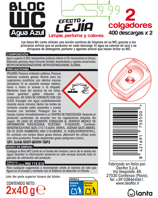 Bloc WC Lanta agua azul lejía pack 2 unidades