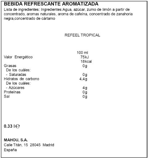 Bebida energética refeel Mahou sabor tropical 33 cl