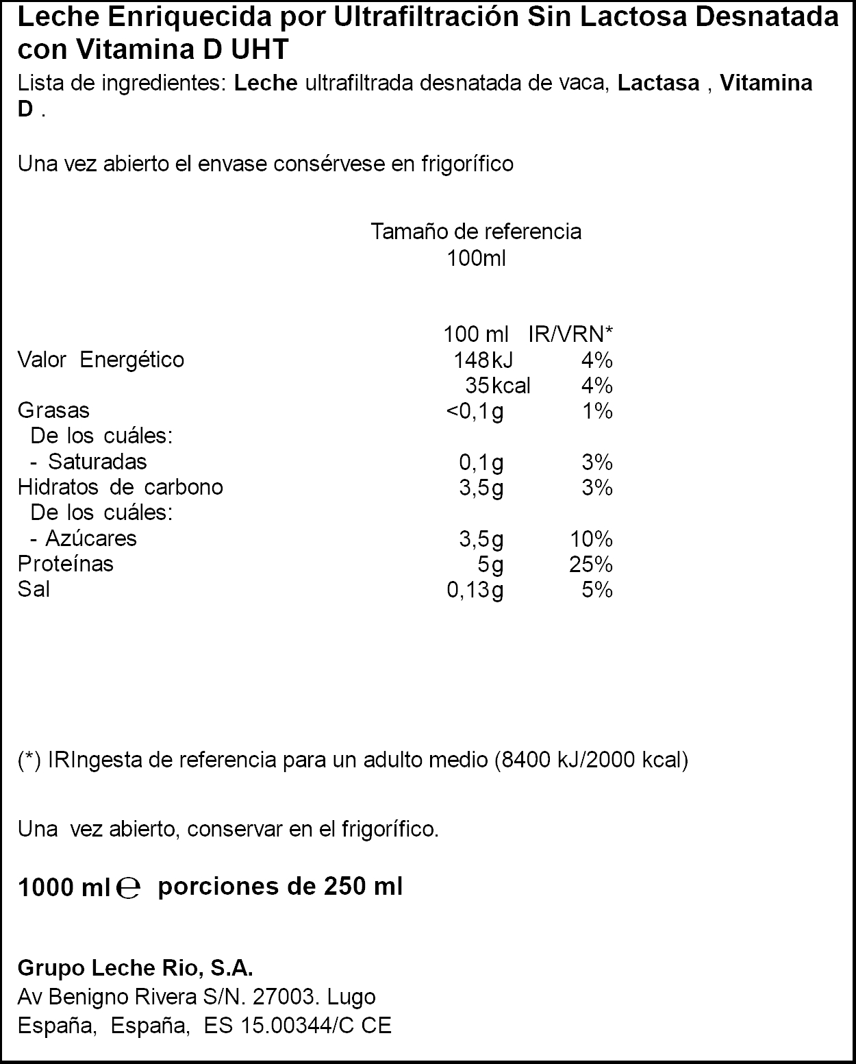 Leche brick Opti+Plus Rio 1 l desnatada