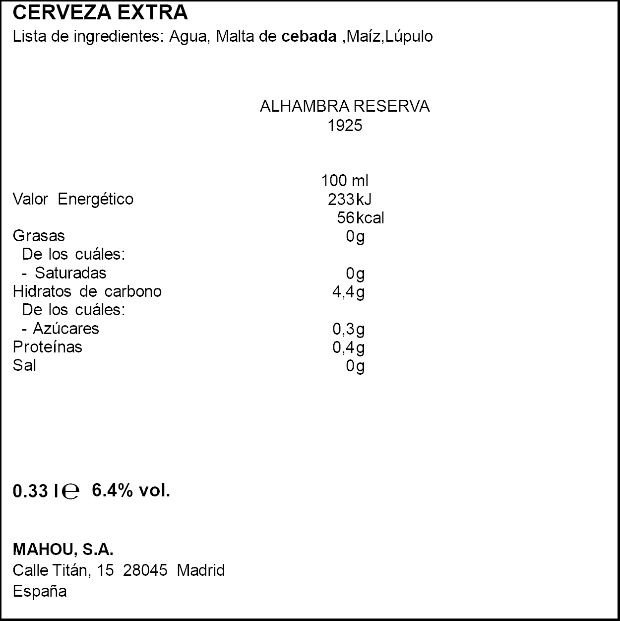 Cerveza reserva Alhambra 1925 lata 33cl