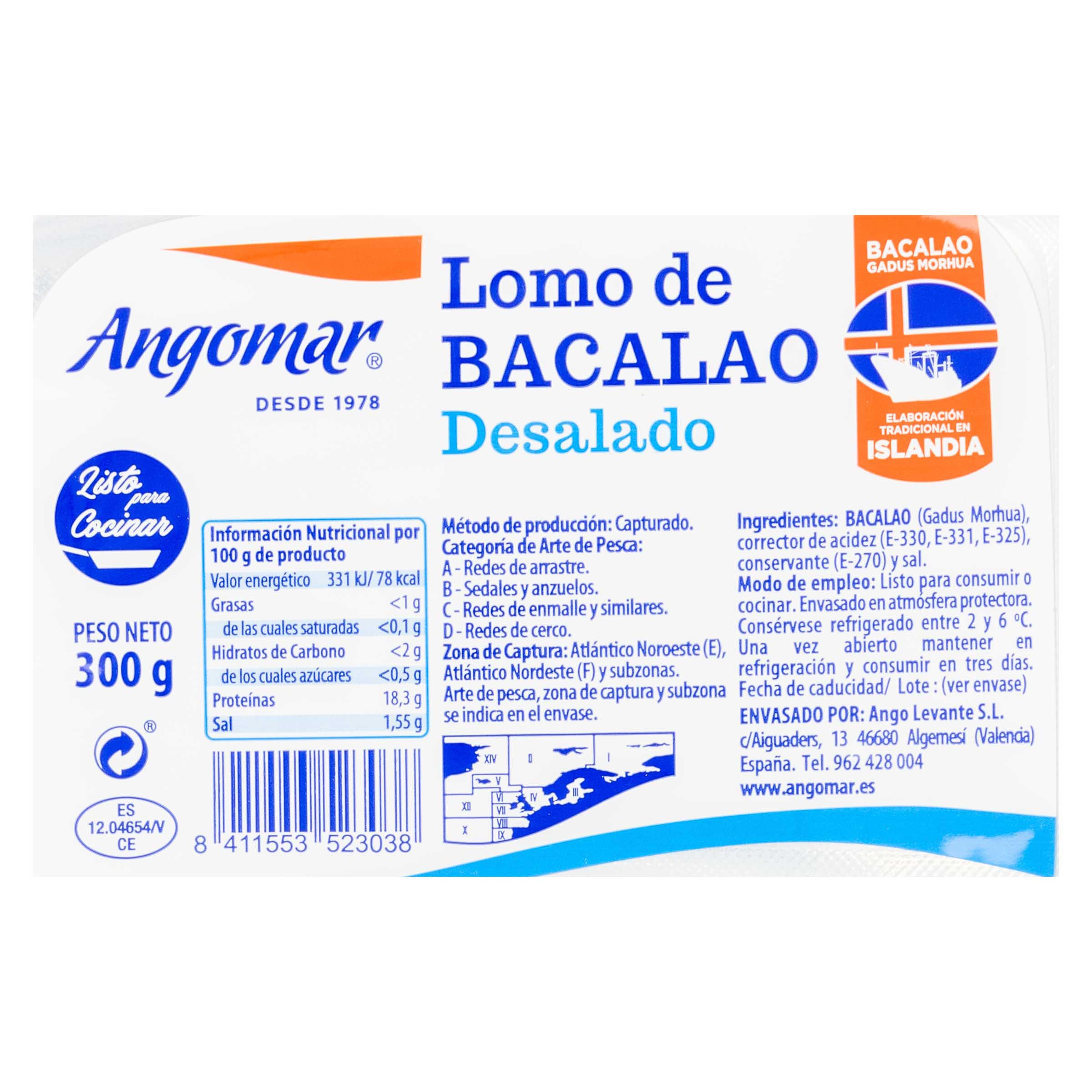 Bacalao en lomo desalado Angomar 300g