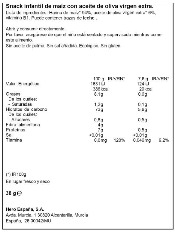 Alimento infantil Hero solo puffs maíz 38g