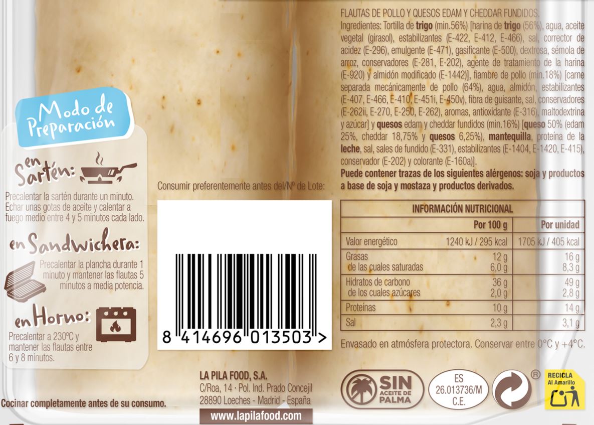 Flautas pollo y queso La Broche 275g