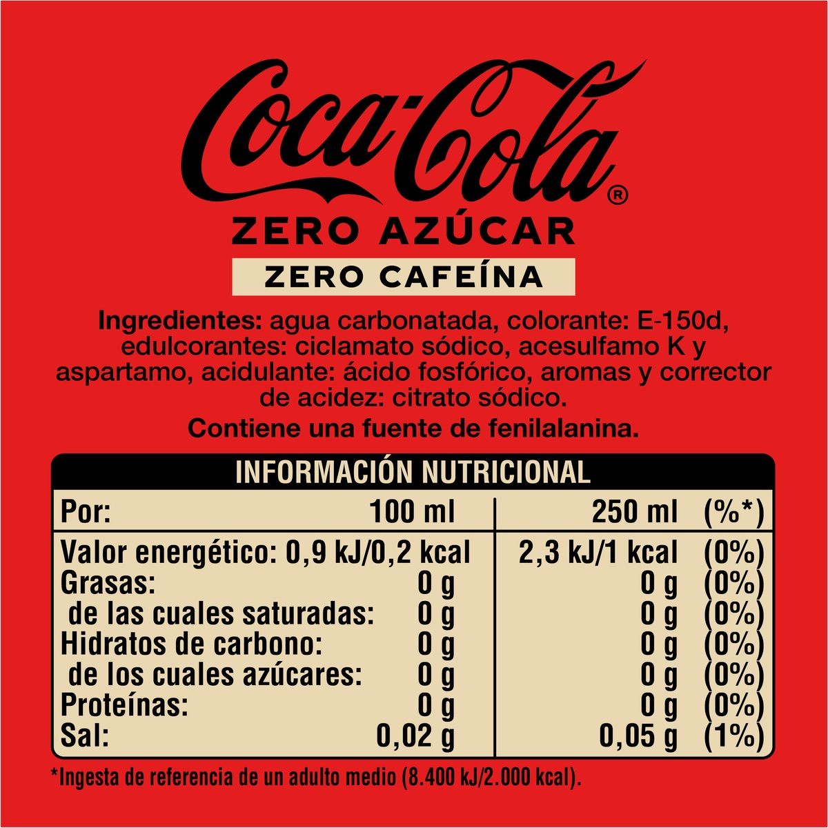 Refresco cola Coca-Cola 2l pack botella 2 zero azúcar zero cafeína