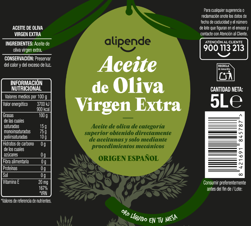 Aceite oliva virgen extra Alipende garrafa 5l
