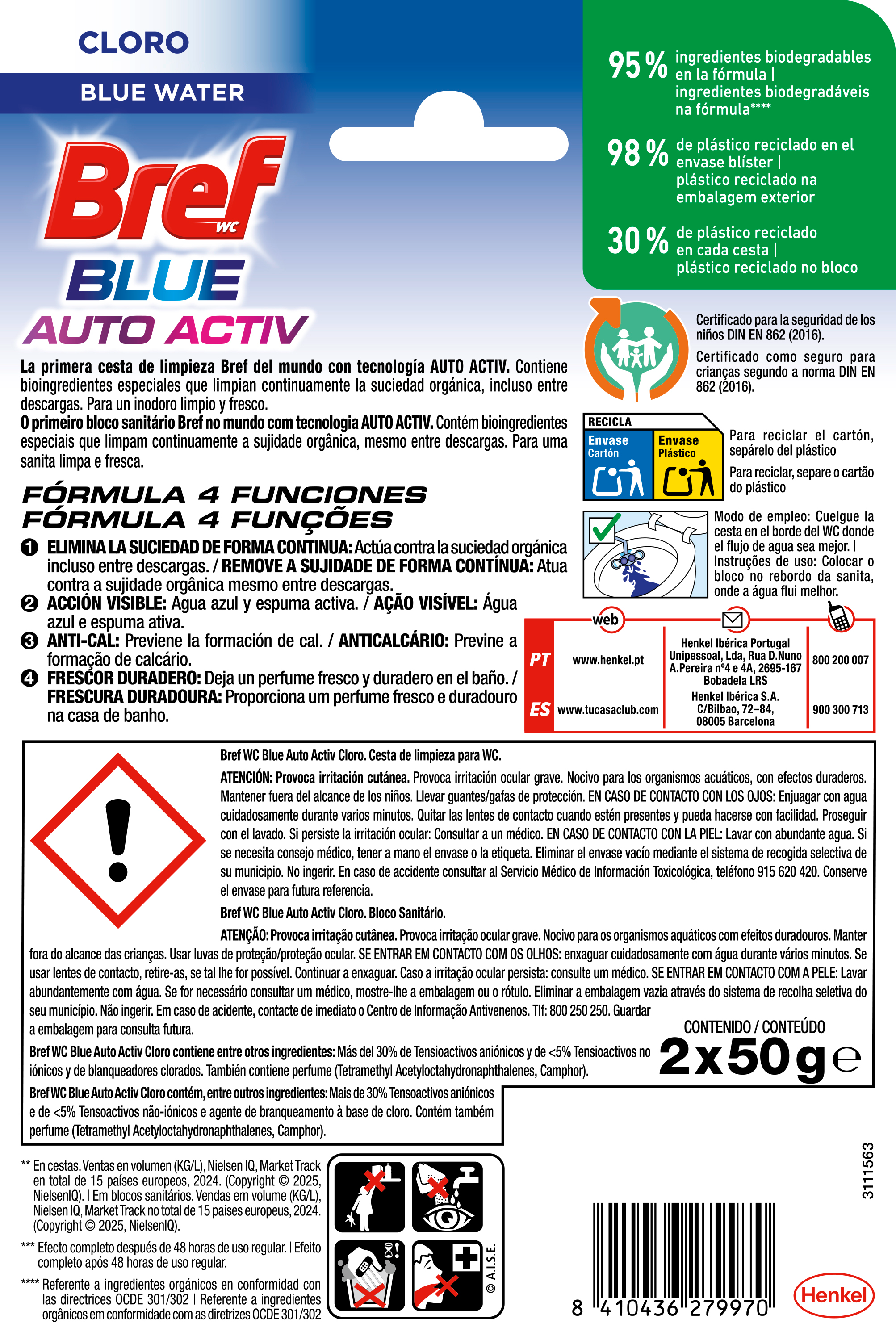 Limpiador wc colgador Bref 2 unidades blue activ