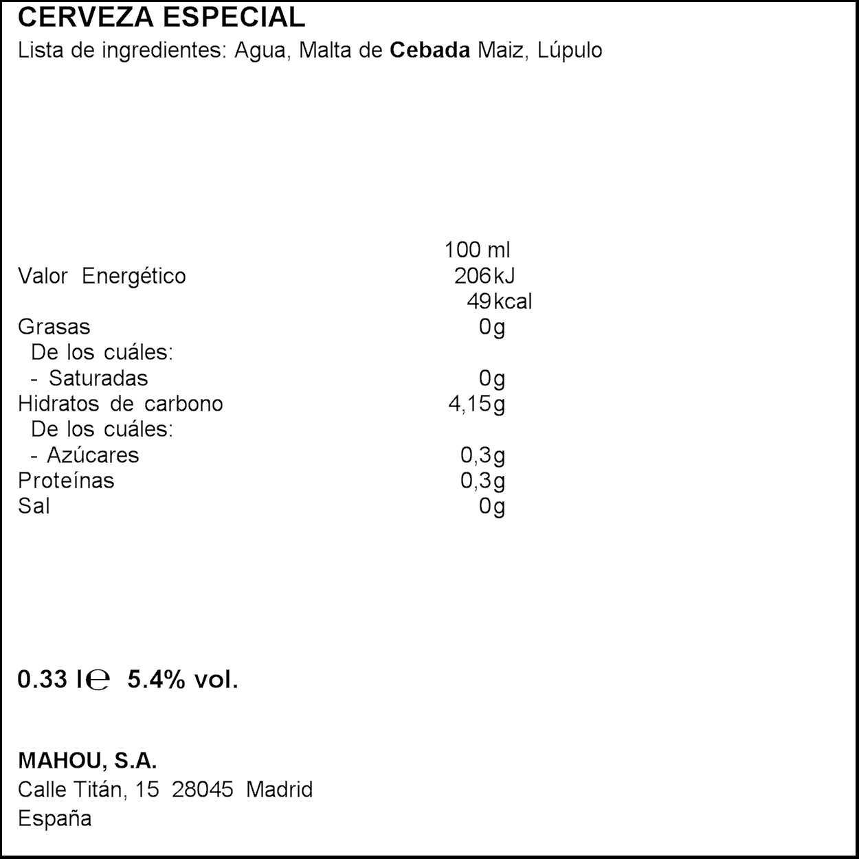Cerveza rubia especial Alhambra Lager Singular lata 33cl