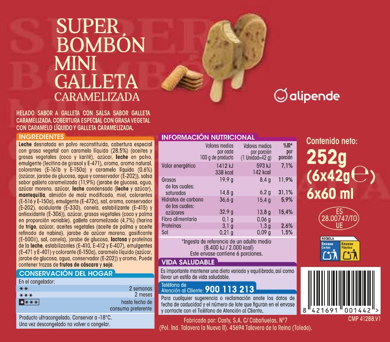 Helado mini bombón galleta Lotus Alipende 6 unid