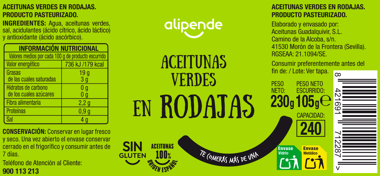 Aceitunas en rodajas Alipende 105g verde
