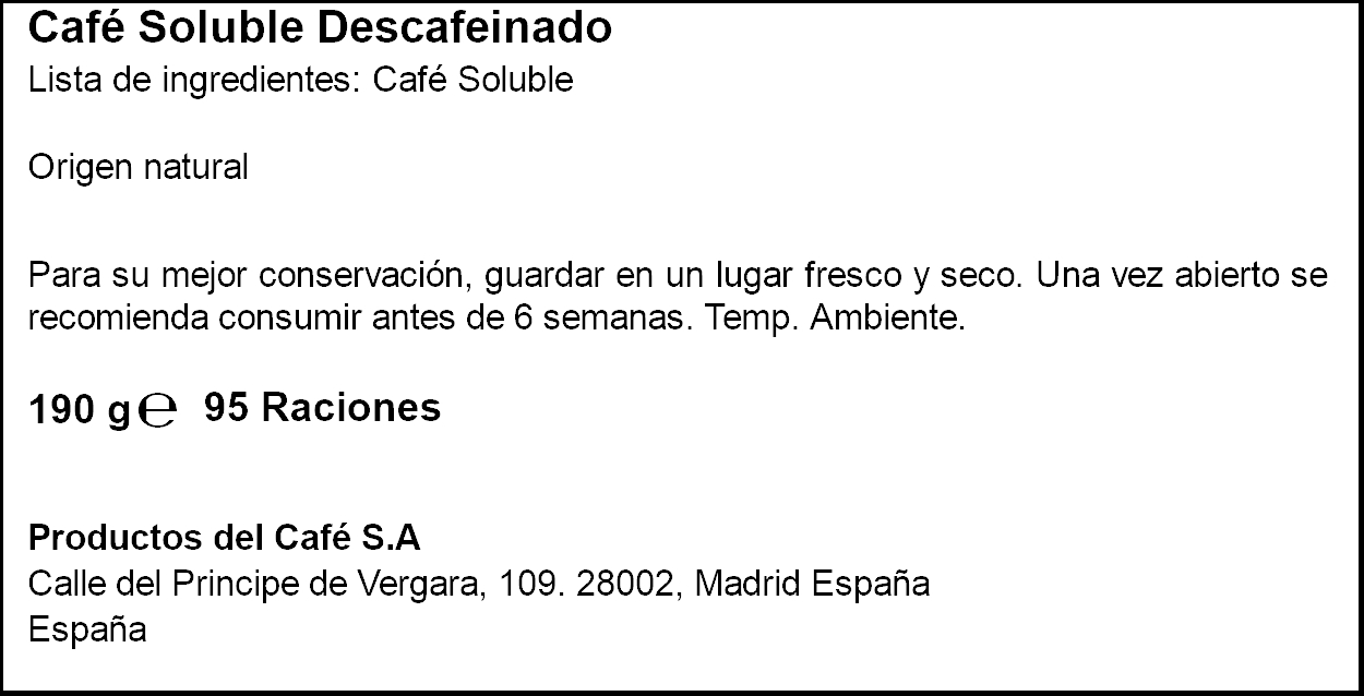 Café soluble descafeinado La Estrella 190g