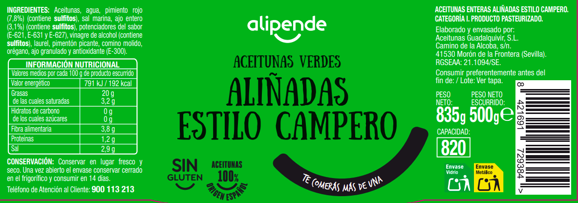 Aceitunas aliño campero Alipende 500g