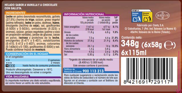Helado sandwich Alipende 690ml 6 uds vainila choco